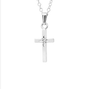 Child's Sterling Silver and Diamond Cross Pendant Necklace